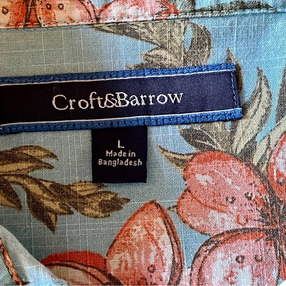 Croft & Barrow Mens Blue Hawaiian HibiscusFloral Button Shirt Short Sleeve Large - Picture 7 of 9